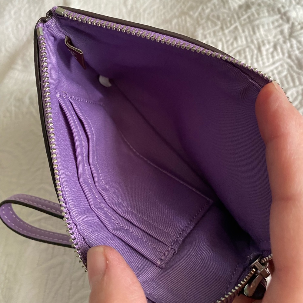 NWOT Coach Wristlet Wallet & Card Case Signature Canvas Silver/Iris Purple Zip - Picture 5 of 8